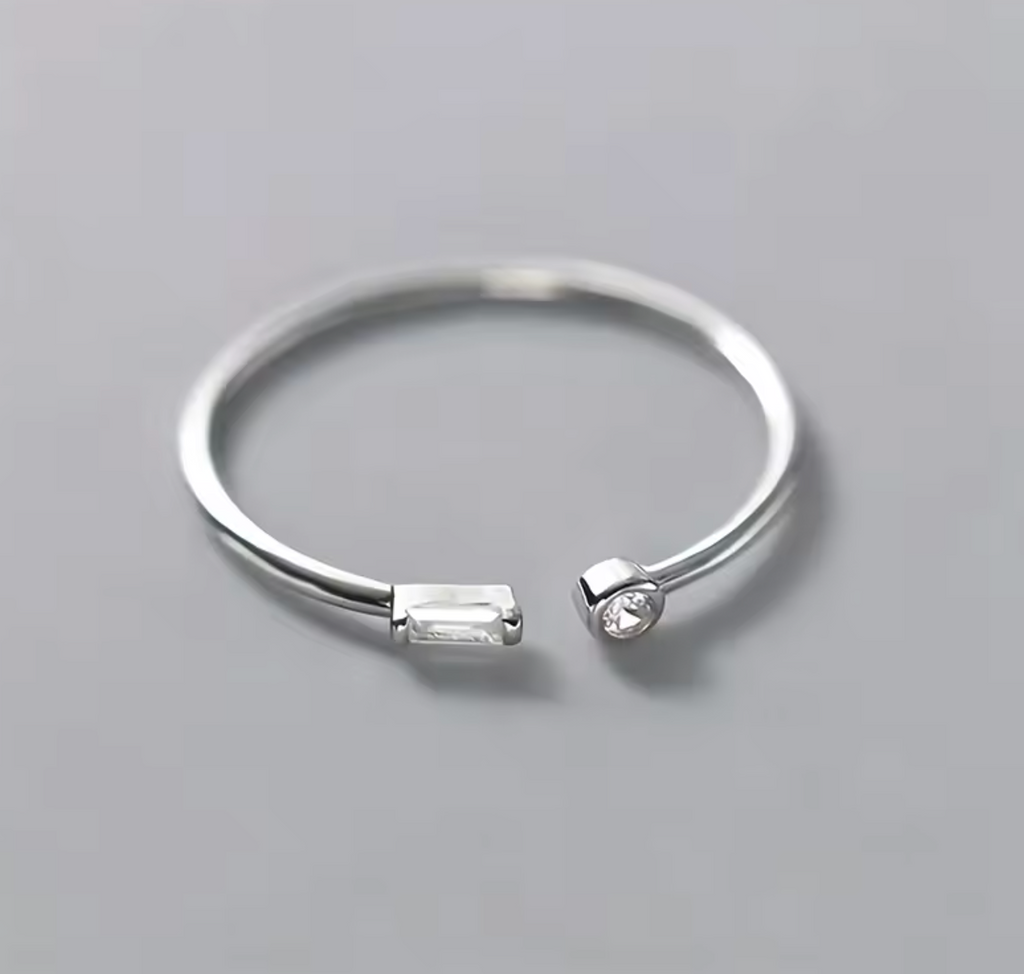 Huitan Minimalist Baguette Zircon Open Ring