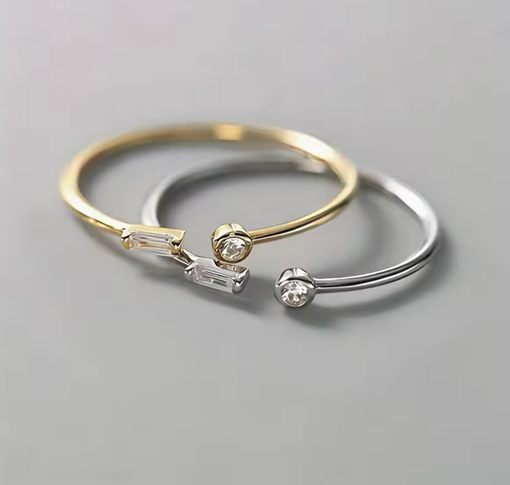 Huitan Minimalist Baguette Zircon Open Ring