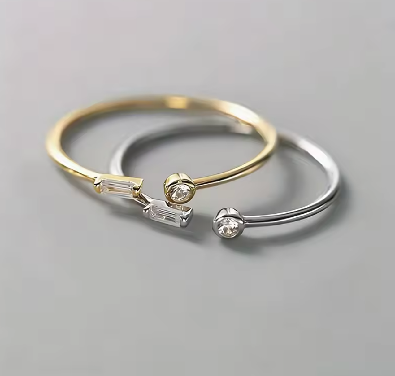 Huitan Minimalist Baguette Zircon Open Ring