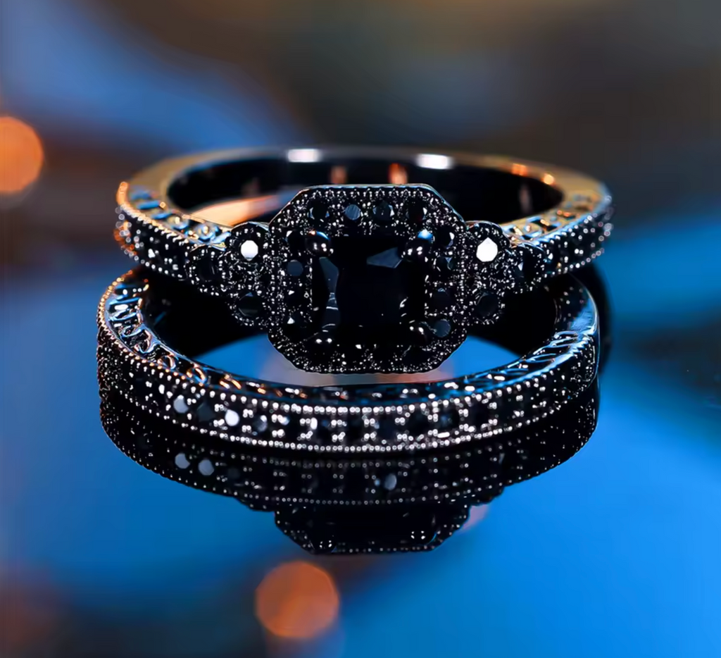 Vintage Black Zircon Ring Set
