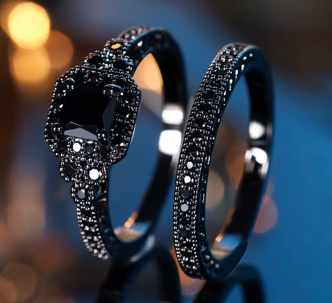 Vintage Black Zircon Ring Set
