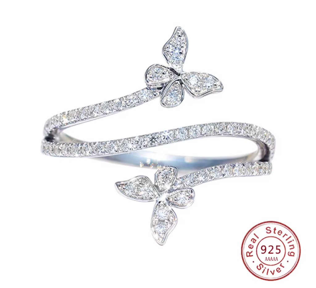 925 Sterling Silver Double Butterfly Ring