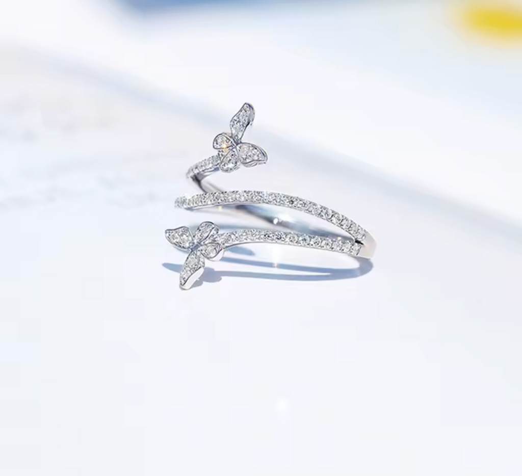 925 Sterling Silver Double Butterfly Ring