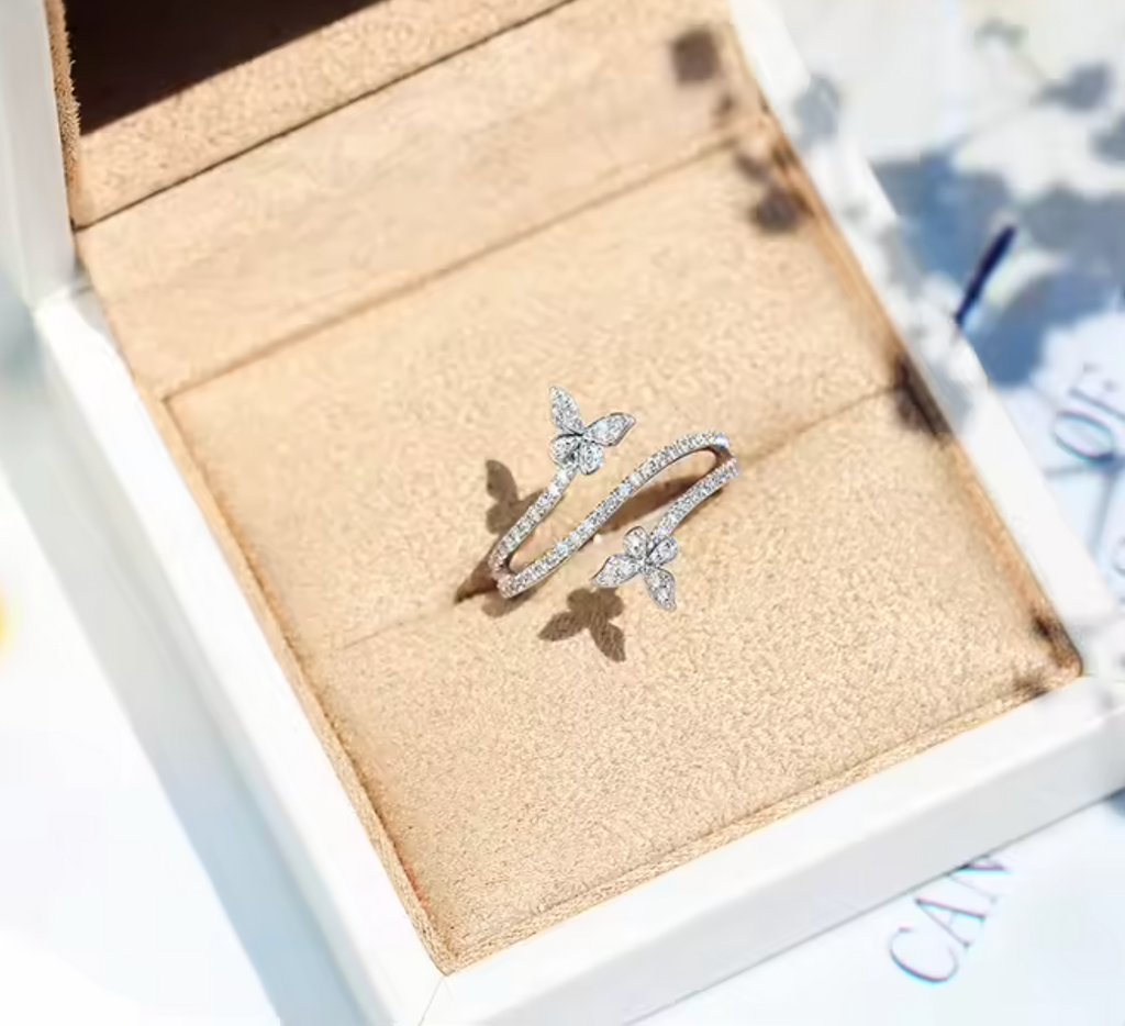 925 Sterling Silver Double Butterfly Ring