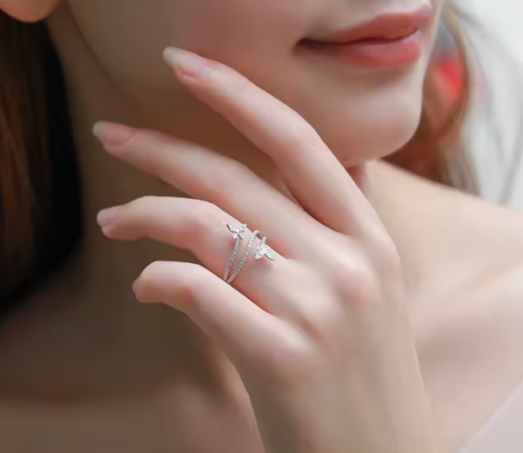 925 Sterling Silver Double Butterfly Ring