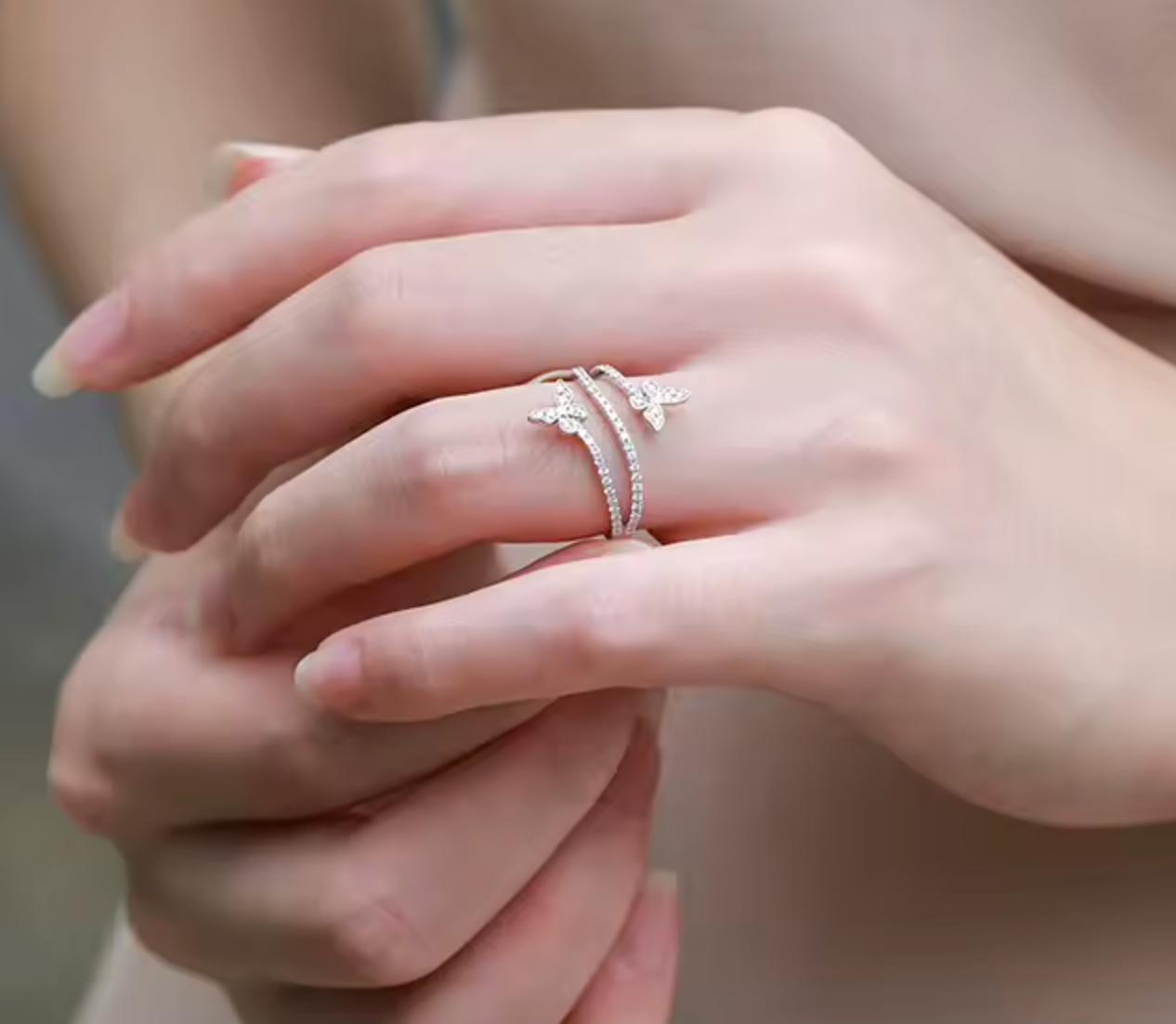 925 Sterling Silver Double Butterfly Ring