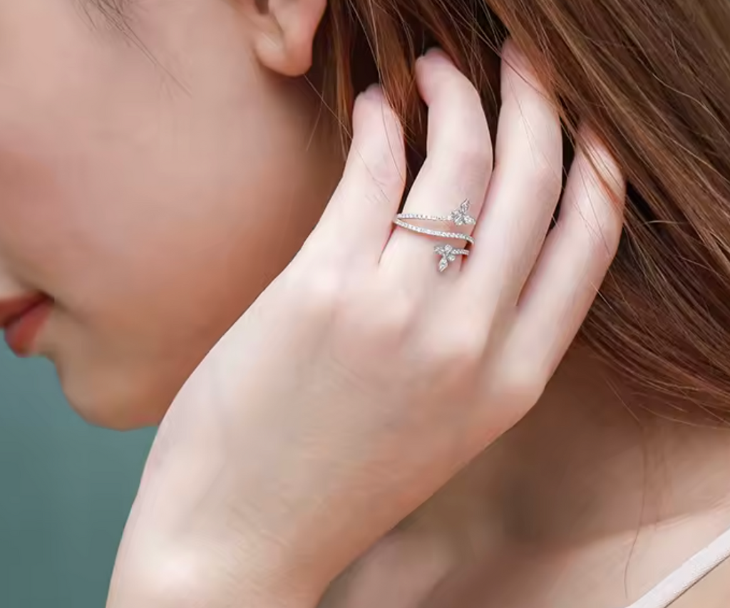 925 Sterling Silver Double Butterfly Ring