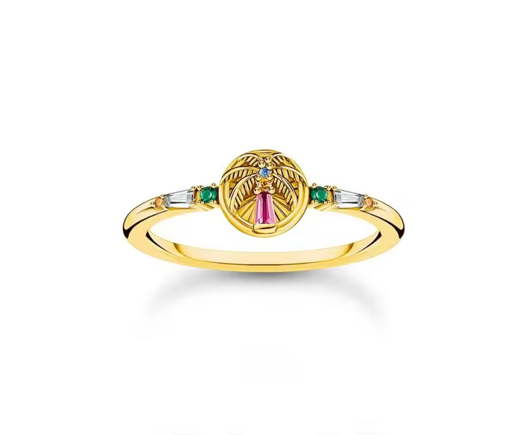 925 Sterling Silver Colorful Palm Tree Ring