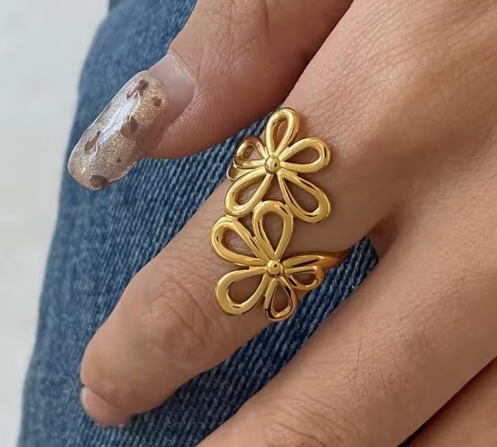 Stainless Steel Daisy Flower Open Ring