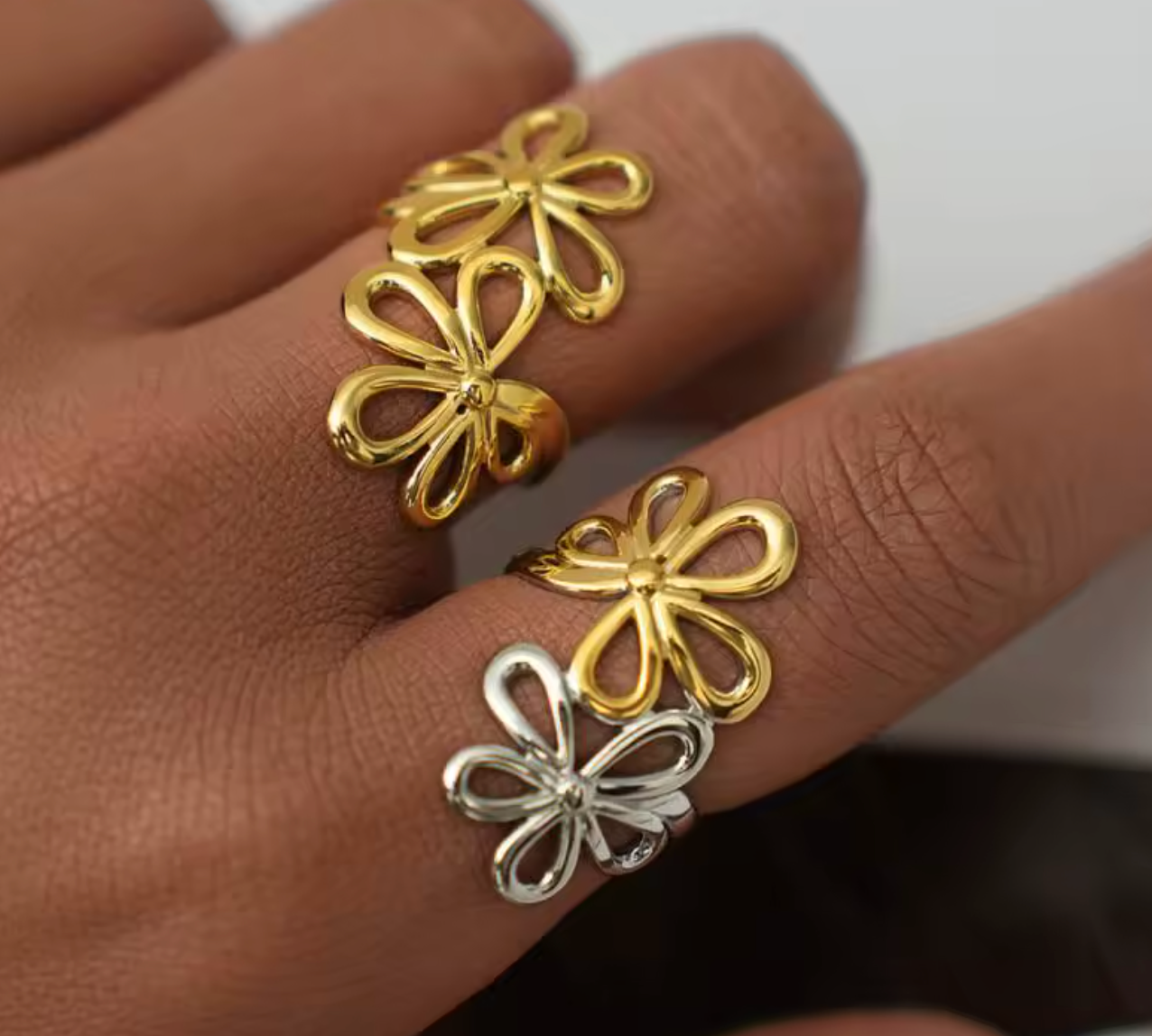 Stainless Steel Daisy Flower Open Ring
