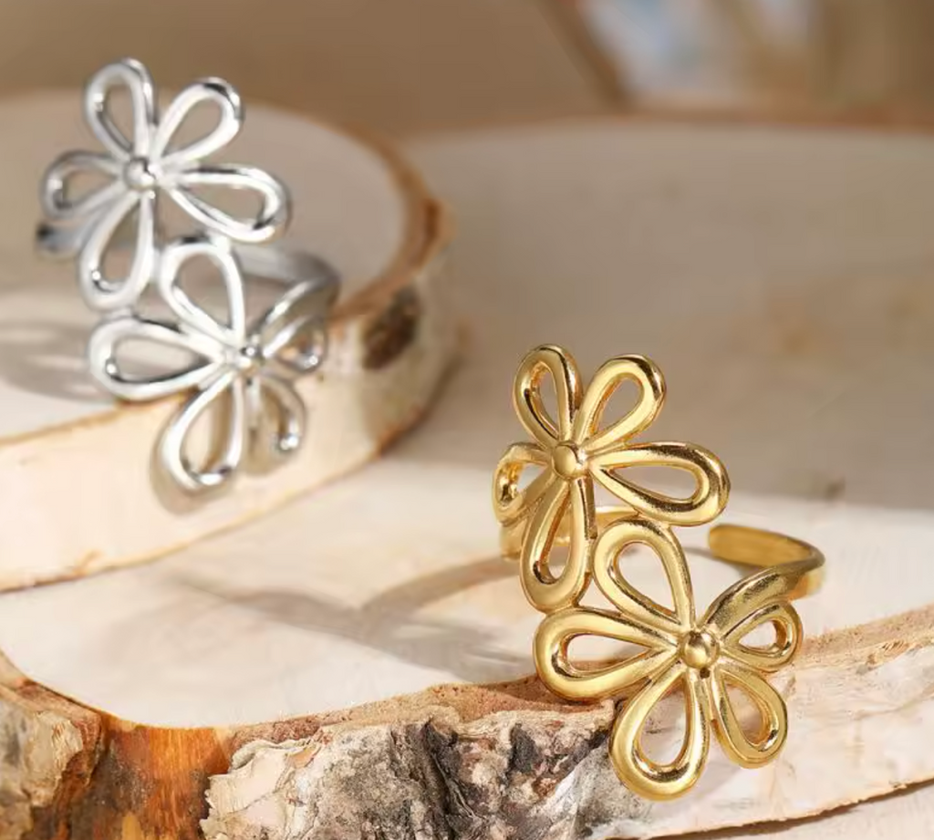 Stainless Steel Daisy Flower Open Ring