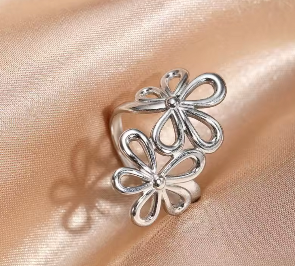 Stainless Steel Daisy Flower Open Ring