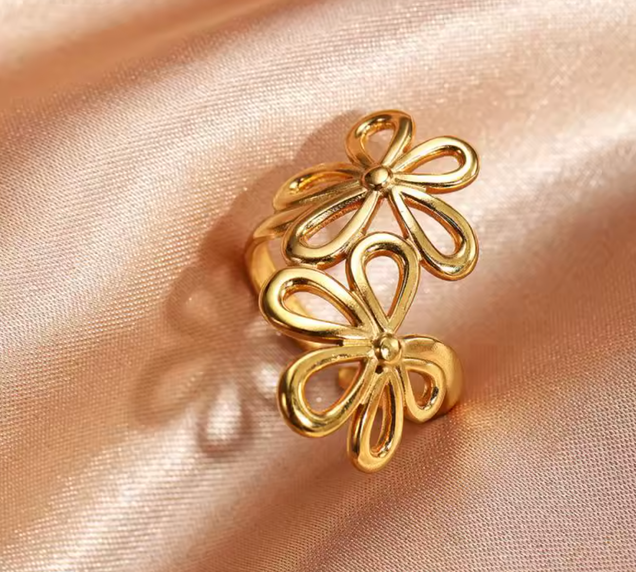 Stainless Steel Daisy Flower Open Ring